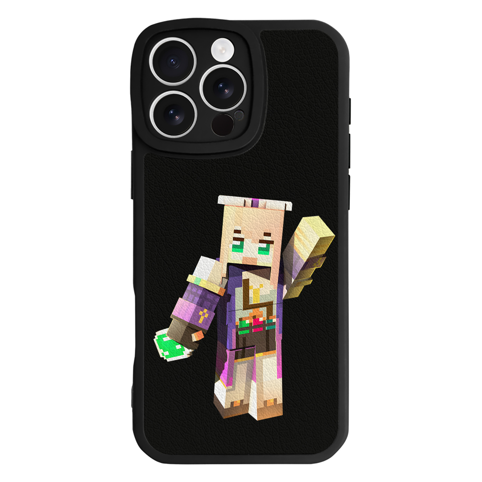 （画像用） マインクラフト ブロックの世界 Minecraft MC Block world 【iPhone 16シリーズ対応】シリコンスマホケース（レザー調） 材質：シリコン